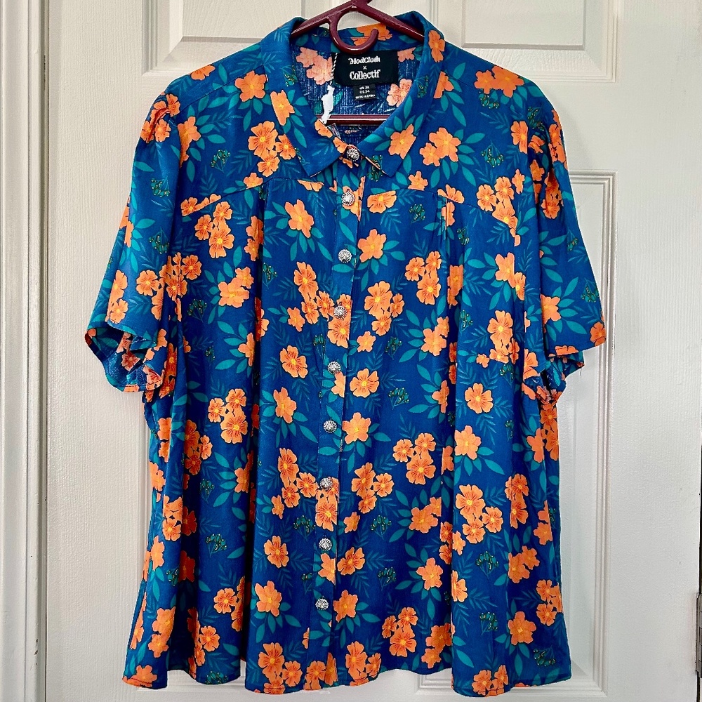 Collectif X Modcloth Woman's Fall Winter Navy Floral Shirt Sz 24 NWT